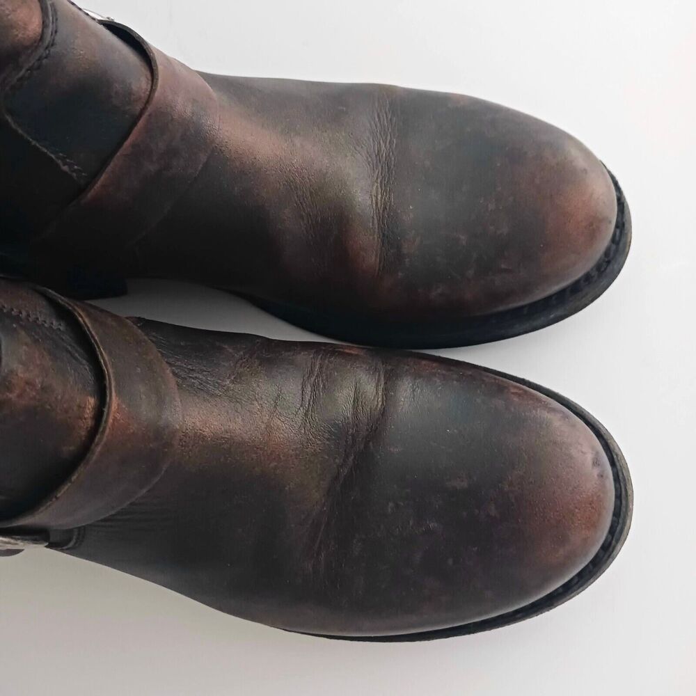 FRYE Veronica Ankle Bootie Dk Brown Distressed Leather Moto Buckle Strap 8.5 - Picture 8 of 14